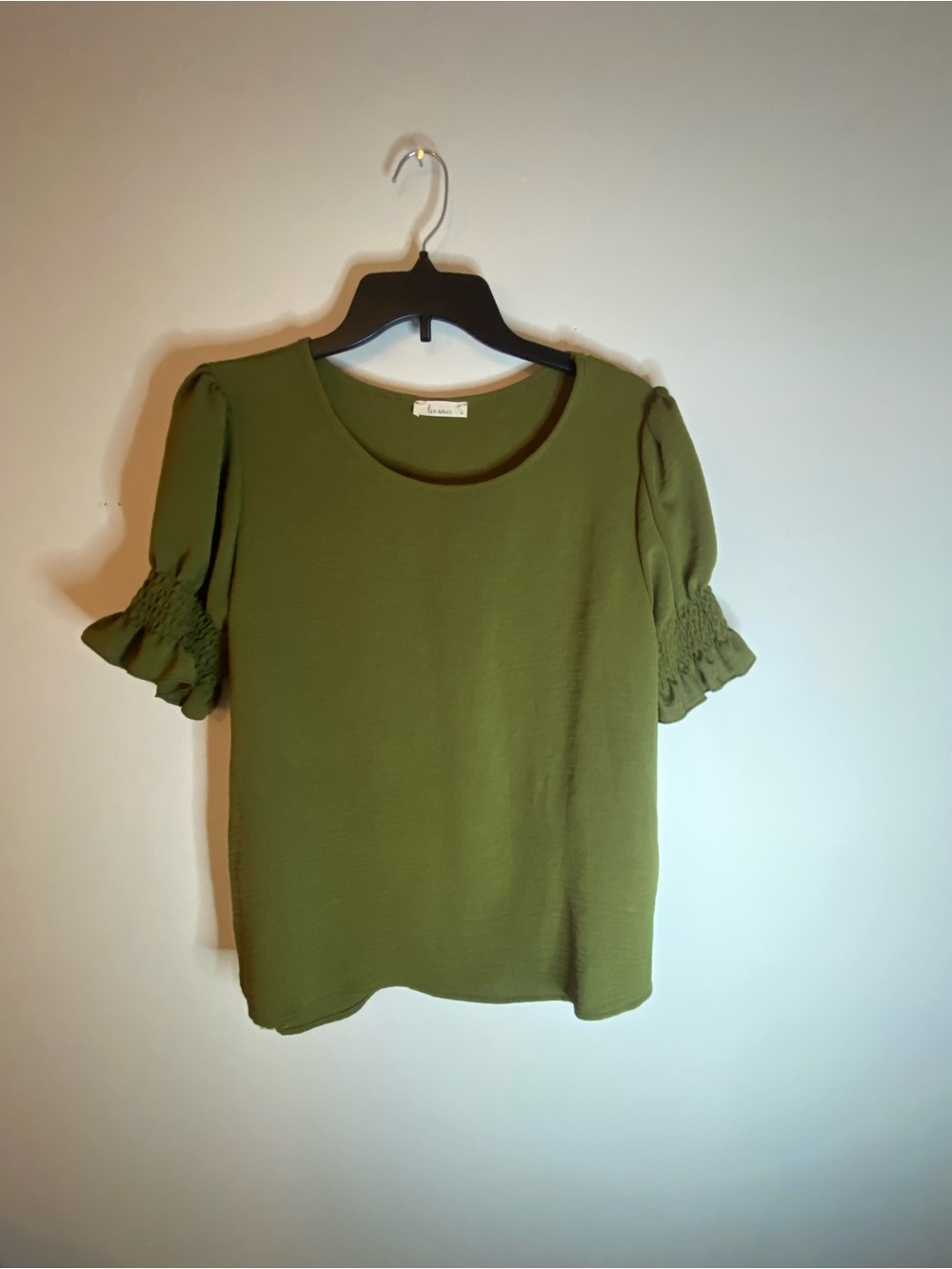 Olivia Moon Olive Green Puff Sleeve Blouse